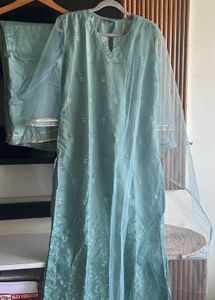 Elegant Sea Green Kurta Set with net Duppatta