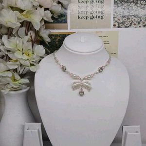 Pearl & Bow Charm Necklace