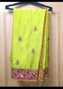 Light Lime Green heavy border work saree