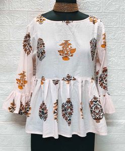Jaipuri Floral Print Mini Cotton Kurta + Freebie