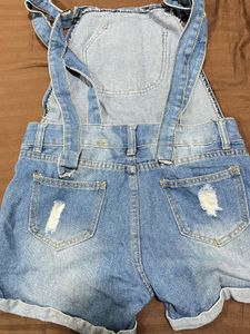 Denim Buttoned Jumpsuit Shorts- Blue