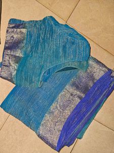 Blue Crepe Saree With Blouse