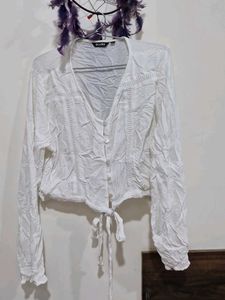 White Long Sleeve Crop Top