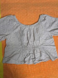 Eyelet Puff Sleeve Crop Top
