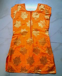 Elegant Orange Brocade Silk Kurti with Golden Flor