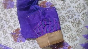 Violet Cotton Saree With Golden Border