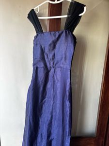 Blue Shimmer Satin Prom Dress With Side Slit