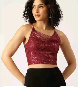 Burgundy Sequin Cami Crop Top