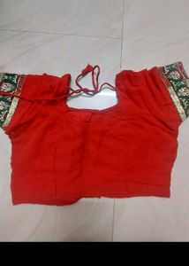 Red Embroidered Sari Fabric