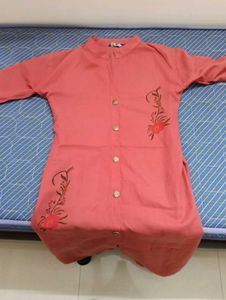 Elegant Coral Floral Embroidered Kurti