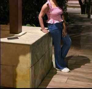 Pink Gingham Tie Strap Smocked Top