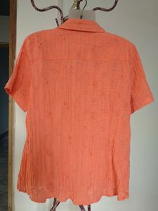 Orange Embroidered Button Down Shirt