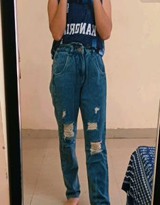 Ripped Blue Denim Jean's With Elastic