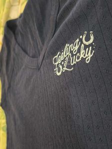 Navy &#39;Feeling Lucky&#39; Ribbed Tee
