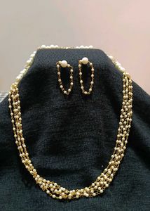 Pearl &amp; Gold Beaded Necklace Set
