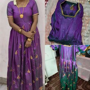 Purple Silk Anarkali Gown with Golden Embroidery –