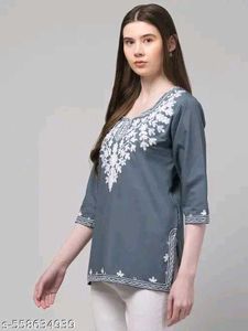 Embroidered Grey Tunic Top