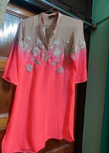 Kurti With Sequence Work And Embroidrery on Neck