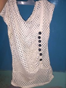 White Crochet Button-Up Top