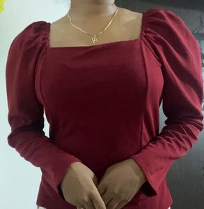 Women Red Puff Full Sleeves Top