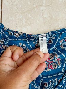 Blue Patterned Bell Sleeve Blouse