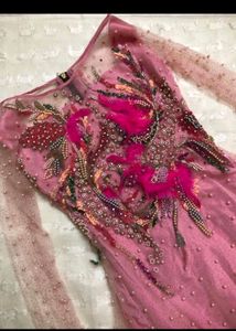 Pink Maxi Gown With Pearl Work