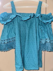 Blue Cold Shoulder Top