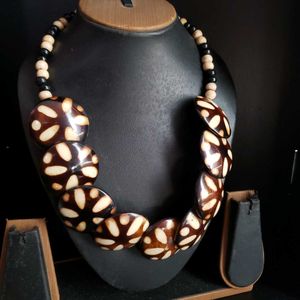 Unique Wood look Bead Necklace