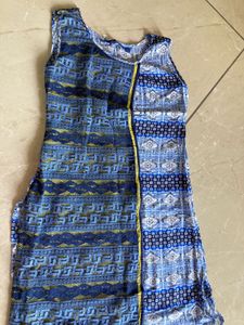 Blue Patterned Sleeveless Dress