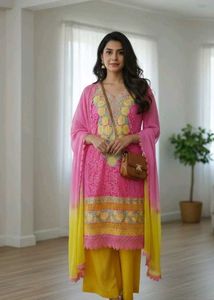 Pink Embroidered kurta and dupatta