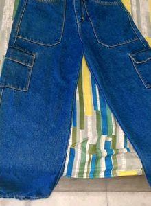 Cargo Denim High Rise Jeans Six Pockets