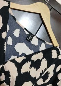 Black &amp; Cream Chic Print V-Neck Midi Dress For 46