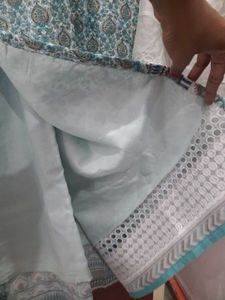 Teal &amp; White Printed Kurta Set