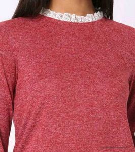 Red Long Sleeve Top with Lace Cuffs