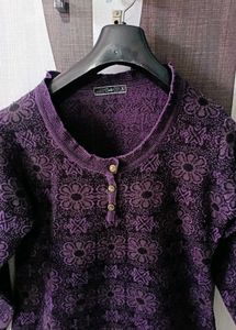 Floral Printed woolen kashmiri short kurti for wom