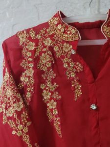 Red &amp; Gold Embroidered Kurti