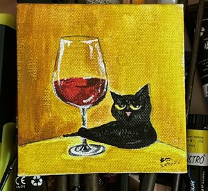 Cat with wine acrylic art