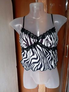 Zebra Print Lace Trim Cami Top