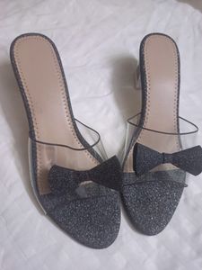 Glitter Grey Sandal With Transparent Heel