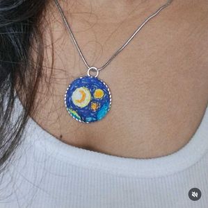 Hand Embroidered Starry Night Pendant Necklace 🌀