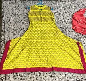WITH FREE DUPATTA + Yellow Printed Kurta