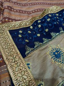 Blue Embroidered Saree with ready blouse