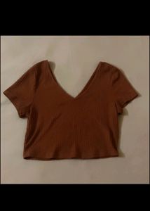 Shein V Neck Brown Crop Top
