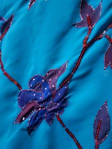 Pretty Blue Chiffon Saree With Sequins Work