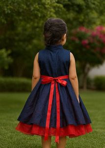 Sparkly Navy Blue Dress with Floral Accents