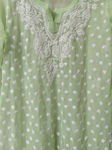 Lucknow Chikankari Handwork Embroidery Green Kurta