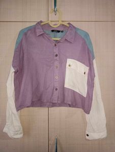 Trendy Color Block Crop Shirt