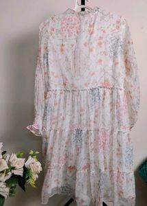 Floral Chiffon Tiered White Dress