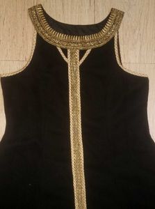 Sleeveless Anarkali-Black With Gold Border