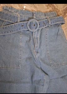Belted Wide Leg Denim Jeans
